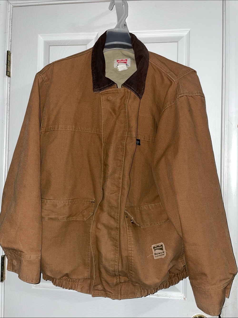 VTG Bulwark Bomber Fire Resistant Brown Work Jacket Corduroy Collar Size L